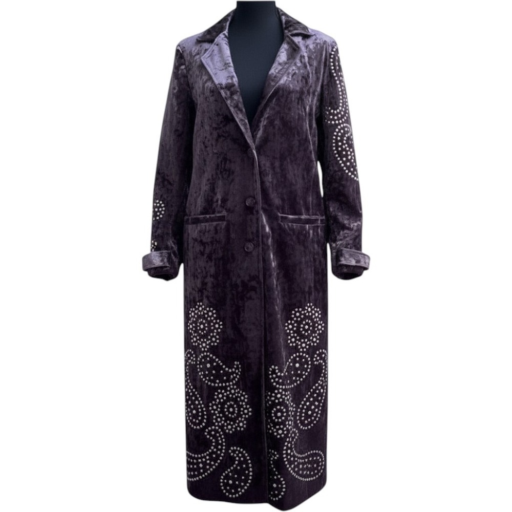 Free People Understated Leather Studded Purple Velvet Duster Women XS